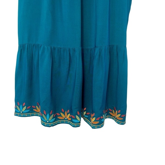 NWT Savannah Jane Embroidered V Neck Dress Teal Midi Lined Boho Womans SM - Picture 5 of 10